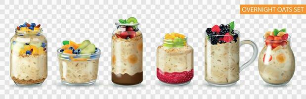 Realistic Overnight Oats Transparent Icon Set vector