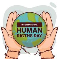 International Human Rights Day Campaign with Two Hands in Barbed Wire Holding Earth vector