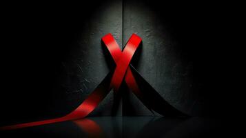 Red ribbon on dark background, World AIDS Day, concept of helping those in need, Generative AI illustration photo