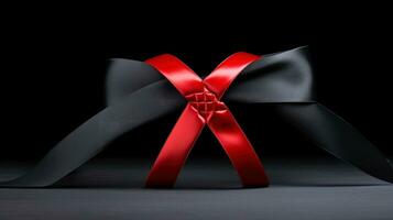 Red ribbon on dark background, World AIDS Day, concept of helping those in need, Generative AI illustration photo