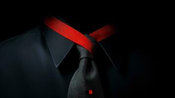 Red ribbon on dark background, World AIDS Day, concept of helping those in need, Generative AI illustration photo