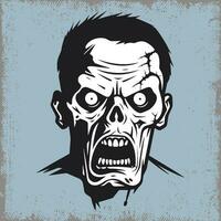 black and white illustration of a zombie head vector