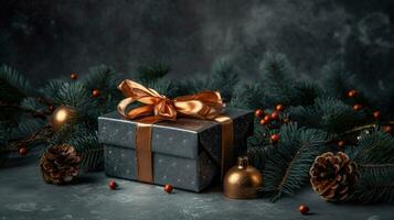 Embracing the Magic of Christmas through Fir Branches and Gifts, AI Generated photo