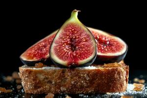 fig toast, macro shot of a fresh breakfast with Dripping Honey, AI Generated photo