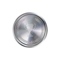 Realistic silver medal with engraved laurel wreath and winner cup. Versatile designs for custom awards and creative projects. vector