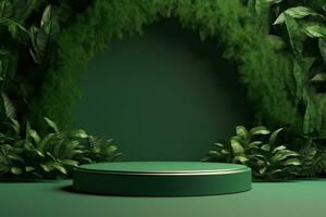 A white round device sits on a table in front of a jungle background photo