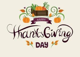 Thanksgiving day banner with lettering, pumpkins, and leaves. Harvest time vector