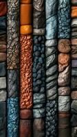 A collection of different colored stones including one that is made of stone photo