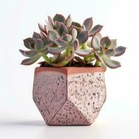 Graptoveria in a terracotta hexagonal pot with a speckled pattern in shades of purple AI Generated photo