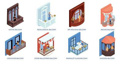 House Facade Isometric Compositions vector