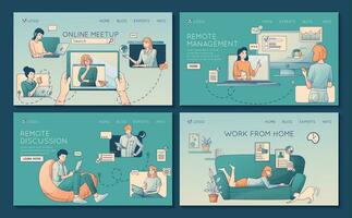 Remote Work Website Set vector