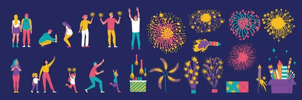 Firework Flat Set vector