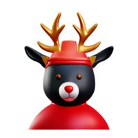 Reno de navidad 3d con ilustración de icono de sombrero de santa png