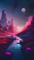 Nacht Fantasie Landschaft Hintergrund Schleife ai generiert video