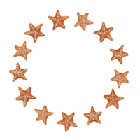 aquarelle couronne de Noël pain d'épice étoiles décoré avec blanc glaçage. botanique illustration pour carte postale conception, Noël et Nouveau année cartes png