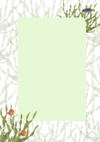 vattenfärg vertikal ram i marin stil. illustration med fiskar, alger för vykort design, annorlunda inbjudan mall, födelsedag kort, anteckningsbok design png