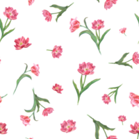 Watercolor seamless pattern of pink tulips. Spring flower illustration for print, textile design, wrapping paper, scrapbooking, postcards png