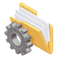 Folder Icon with Gear, Files Setting Up, 3d rendering png