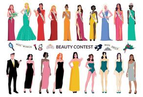 belleza concurso plano icono conjunto vector