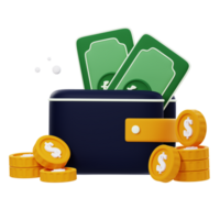 3D wallet dollar icon illustrations render of symbolic and versatile wallet dollar icon designs. Perfect for visually representing financial transactions, currency, and convenience in your projects. png