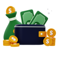 3D wallet dollar icon illustrations render of symbolic and versatile wallet dollar icon designs. Perfect for visually representing financial transactions, currency, and convenience in your projects. png