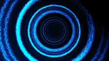 Bright blue electrical neon circles abstract futuristic motion background video