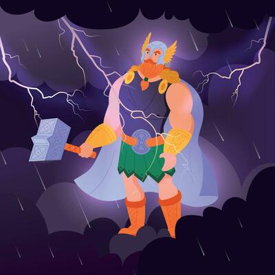 Norse God Cartoon Composition