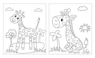 Giraffe cartoon characters isolated on white background. For kids coloring book.n vector