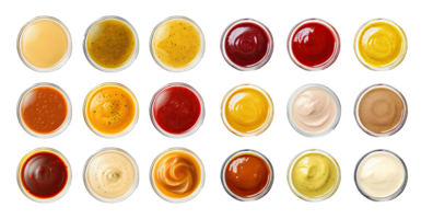 Various sauces in bowls on transparent background, AI Generative png