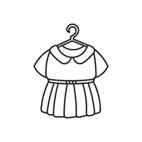 Hand drawn Kids drawing Cartoon Vector illustration girl dress hanging on hanger icon Isolated on White Background