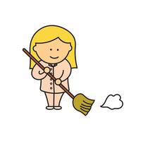 Kids drawing Cartoon Vector illustration cute girl sweeping icon Isolated on White Background