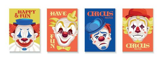 Funny Clowns Poster Set vector