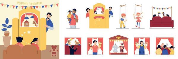 Puppet Theatre Compositions Set vector