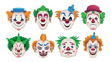 Clowns Faces Color Set vector