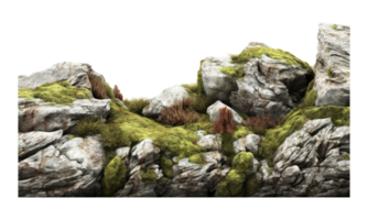 Dark rocks partially covered with moss . AI Generated png