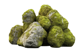 Dark rocks partially covered with moss . AI Generated png