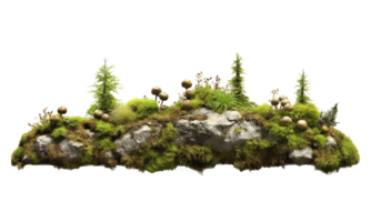Dark rocks partially covered with moss . AI Generated png