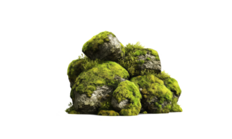 Dark rocks partially covered with moss . AI Generated png