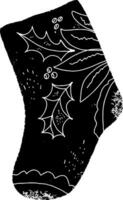 a black and white drawing of a christmas stocking vector