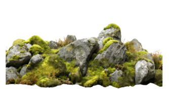 Dark rocks partially covered with moss . AI Generated png