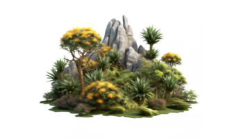 Forest with a hidden waterfall and a mossy rock . AI Generated png