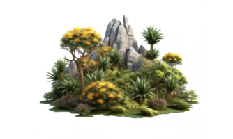 bosque con un oculto cascada y un cubierto de musgo rock . ai generado png