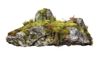 Dark rocks partially covered with moss . AI Generated png