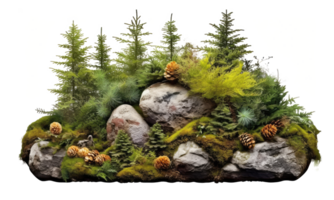 Cutout rock surrounded by fir trees. Garden design . AI Generated png