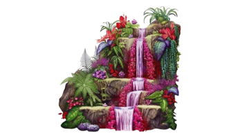 lila och röd trädgård vattenfall . ai genererad png