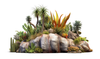 rock surrounded by plants, Decorative shrub for landscaping . AI Generated png