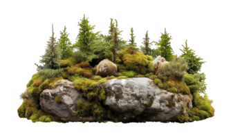 Cutout rock surrounded by fir trees. Garden design . AI Generated png