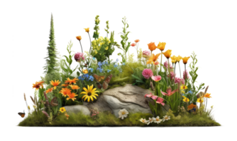 rock surrounded by plants, Decorative shrub for landscaping . AI Generated png