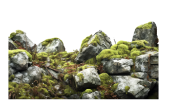 Dark rocks partially covered with moss . AI Generated png