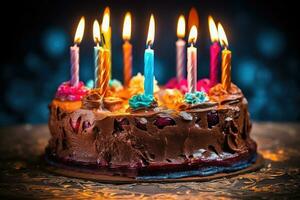 Chocholate Dripping Happy Birthday Cake, Generative AI photo